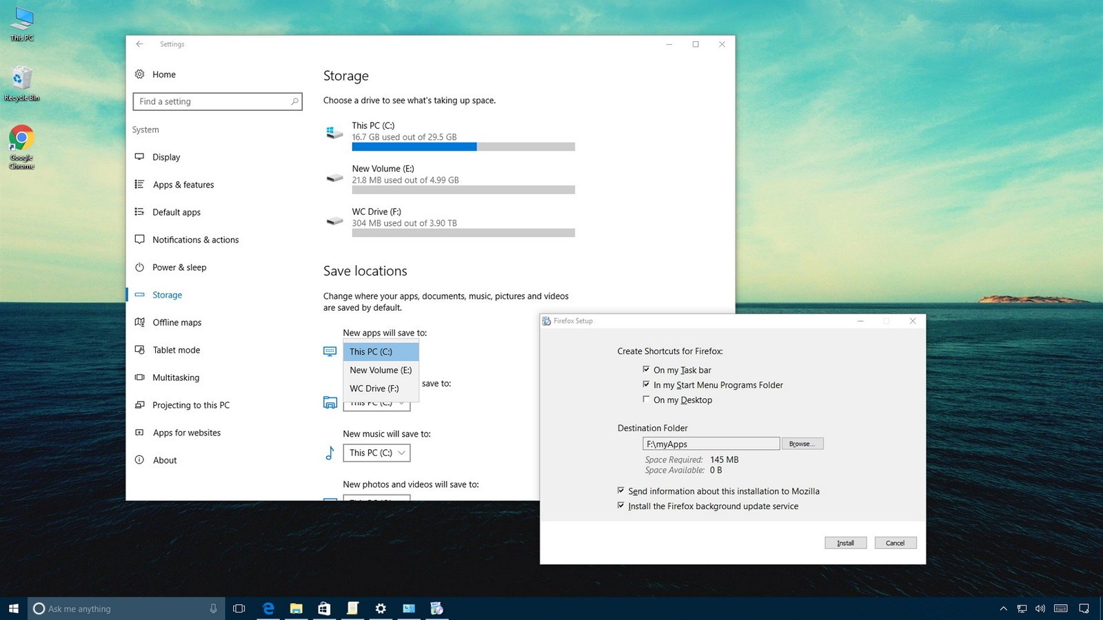 Как установить приложения Windows 10 на внешний или второй диск