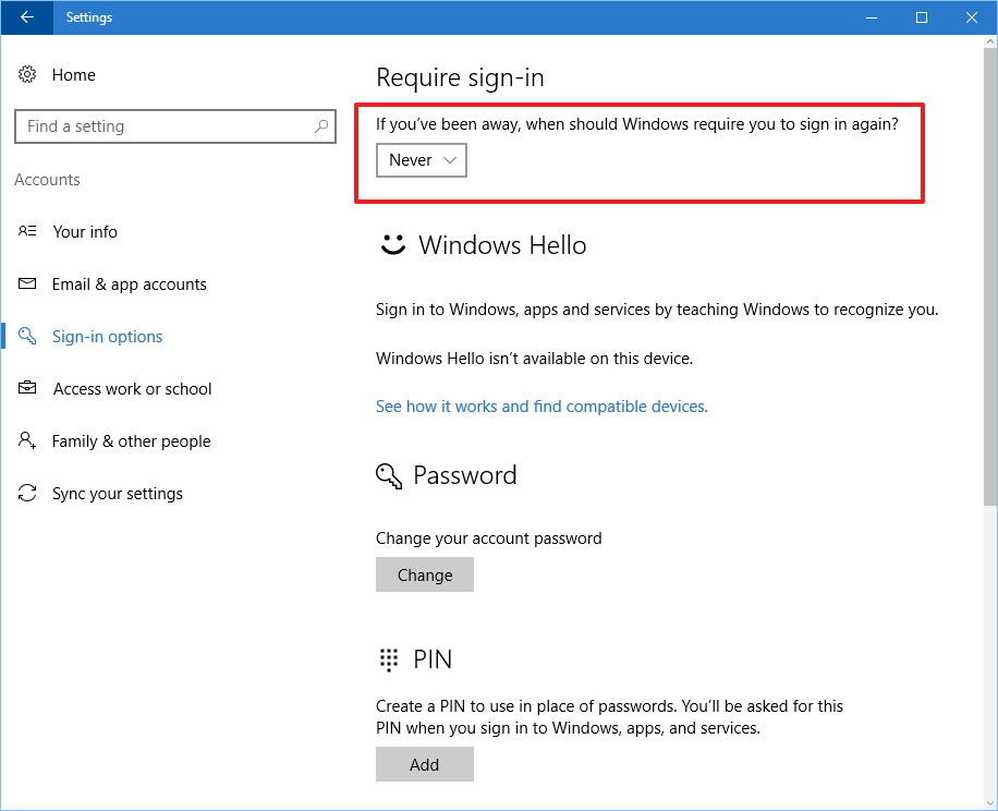 Как отключить ввод пароля Windows 10 при пробуждении от сна