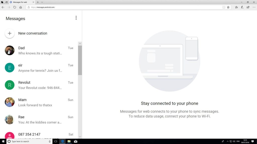 Сервис Android Messages for Web